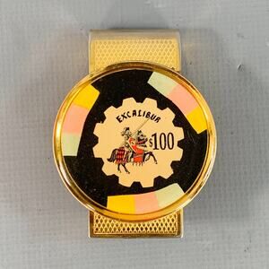 VINTAGE Excalibur Hotel Gold Multi Color Metal Money Clip